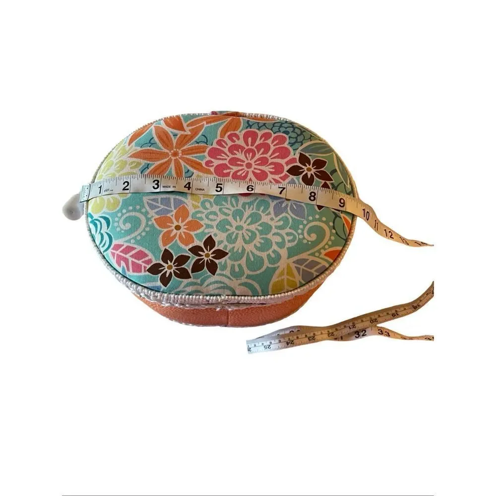 NEW St. Jane Collection Orange Polka Dot Base Floral Lid Footed Sewing Basket